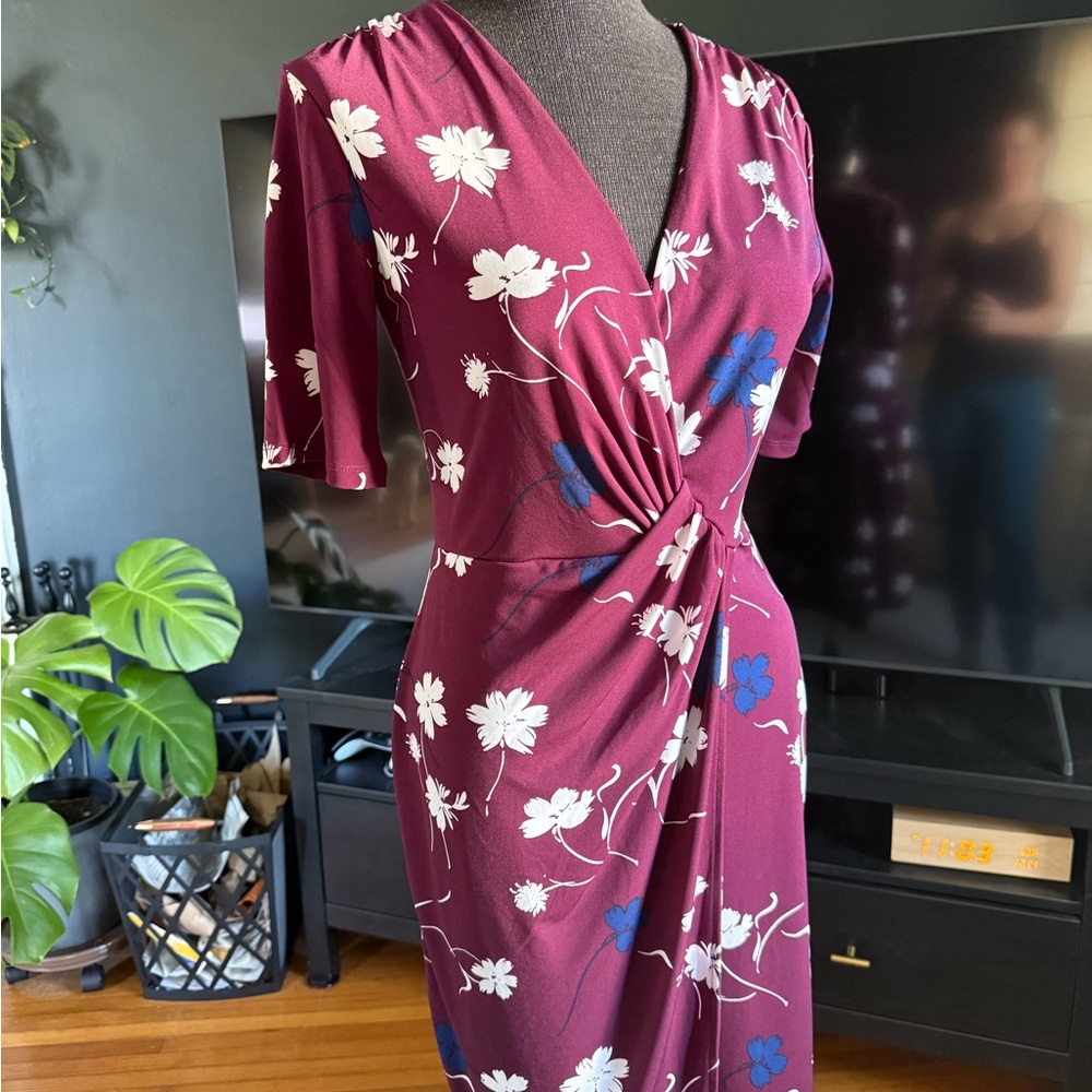Banana Republic Midi Floral Knot-Front Dress XS